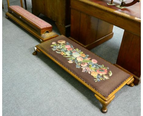 Six various stools comprising pair of Victorian needlework box stools, small example on ball and claw feet, two inlaid narrow