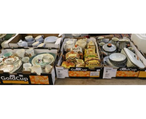 A Denby dinner stroke tea service, cottage teapots, a Flint Figgjo Norway part tea and dinner service (four boxes)
