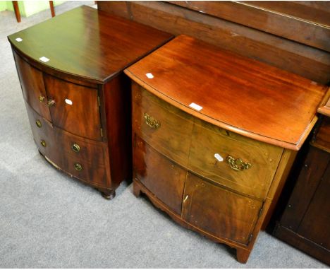 Small bow fronted bedside chest of drawers, together with a mahogany bow fronted commode 