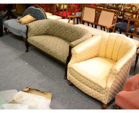 Early 20th century tub chair, together with a small two seater low-back sofa of similar date (3)