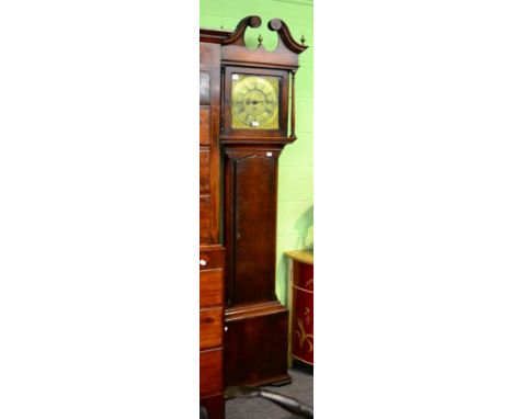 A mid-18th century mahogany longcase clock, by Hariman of Workington, square brass dial with Arabic and Roman chapter ring, d