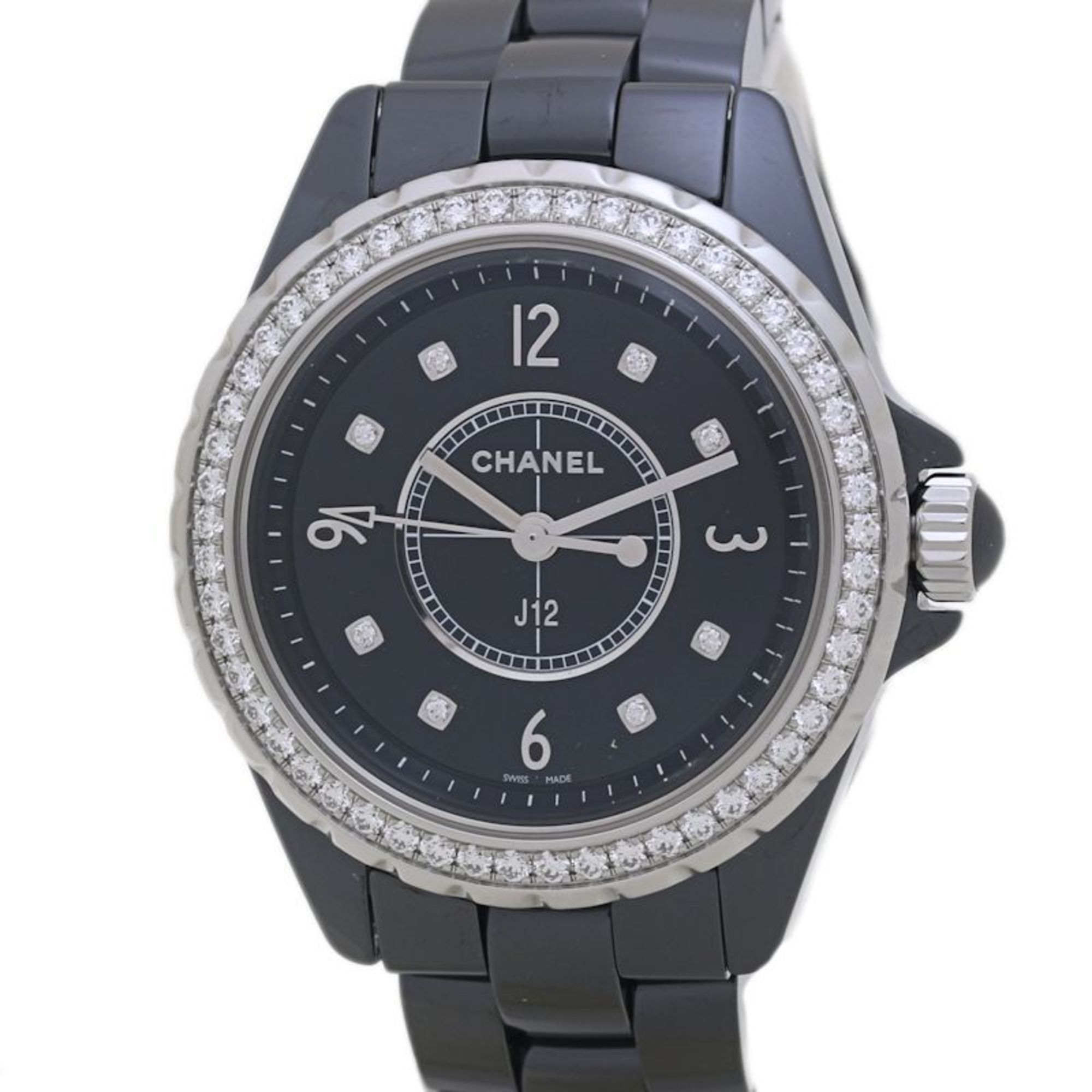 CHANEL J12 Black Ceramic with 8 Diamond Bezel, H3108, Women's Watch, and Stainless Steel, 40060