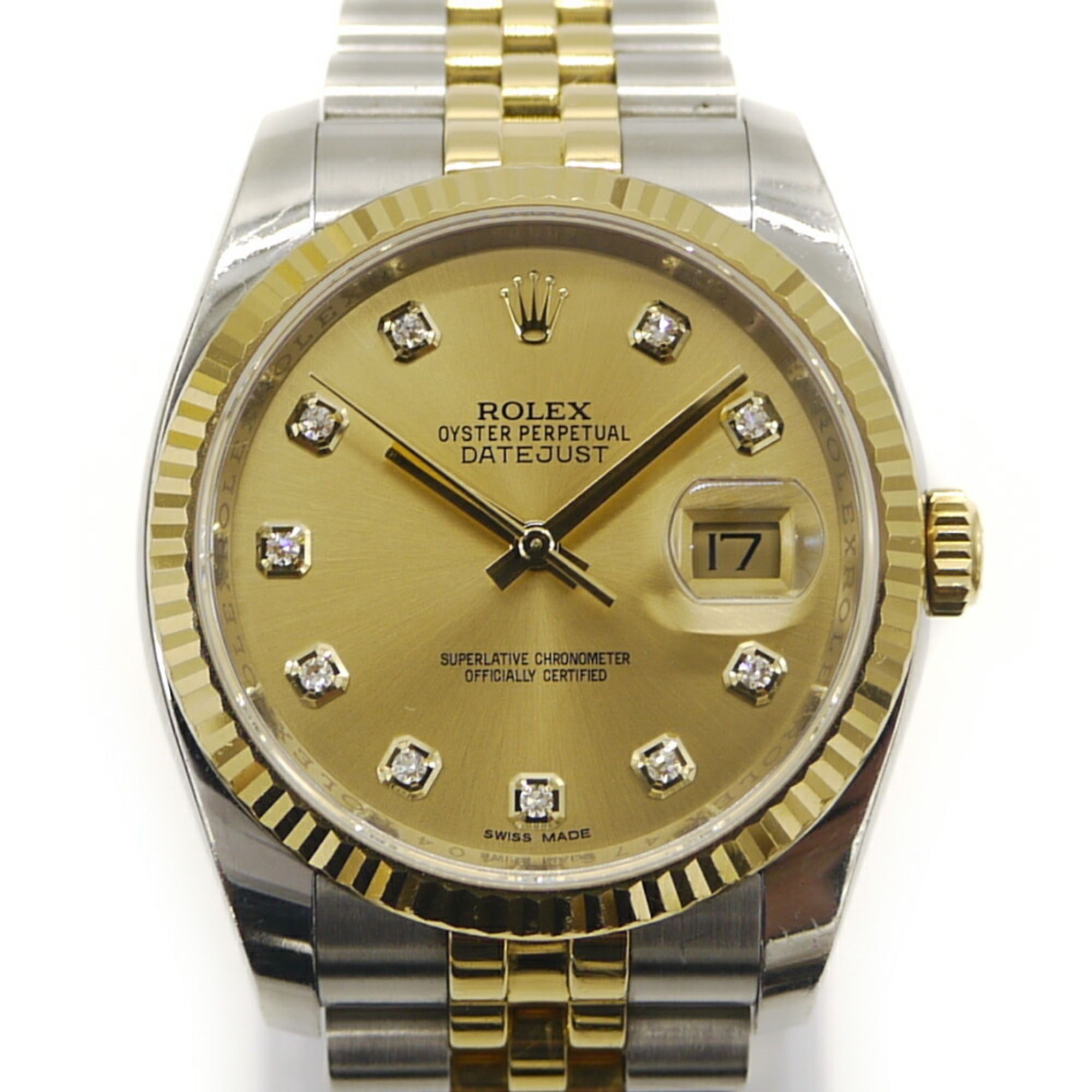 ROLEX Rolex Datejust 10P Diamond 116233 SS/YG Automatic Watch Gold Dial
