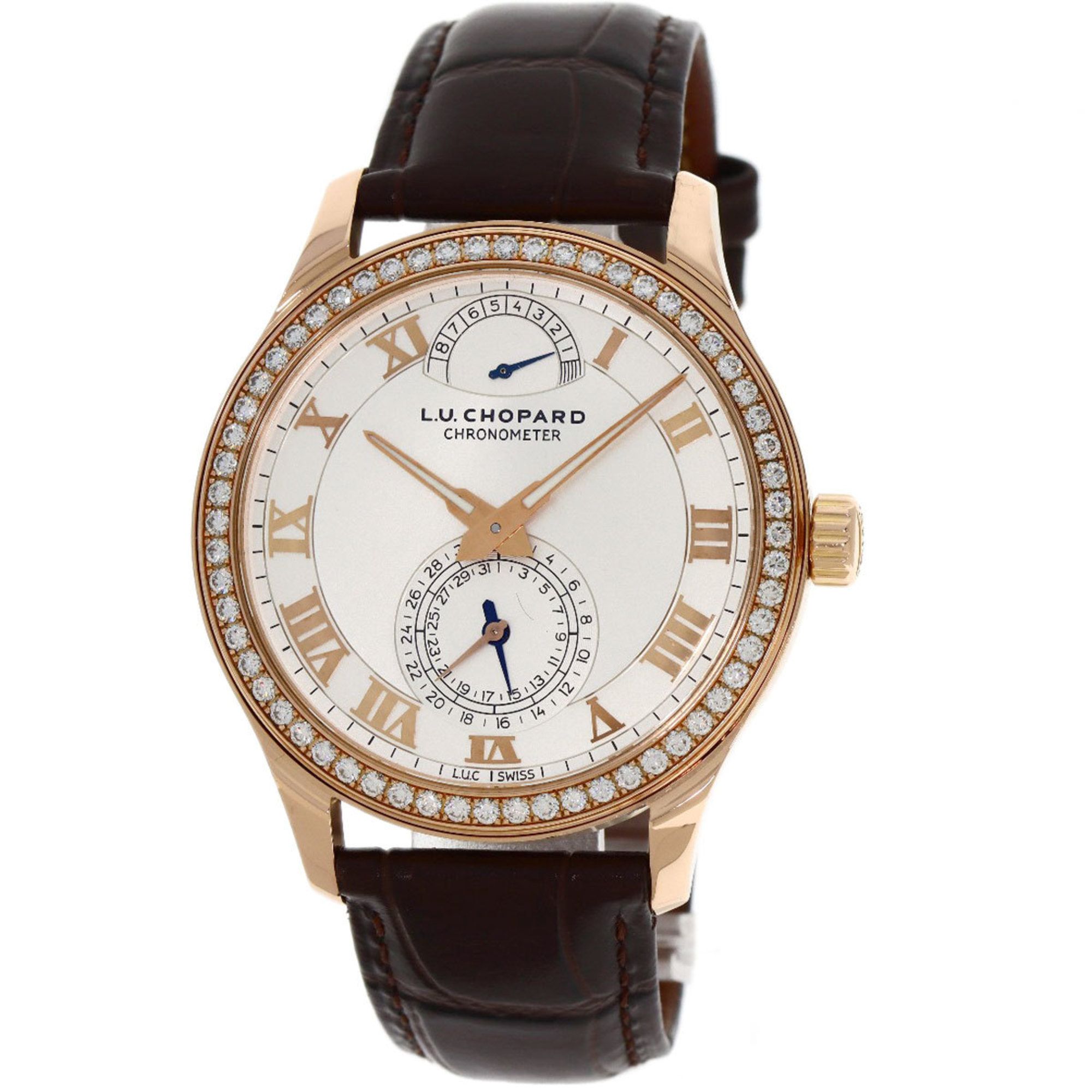 Chopard 171926-5001 L.U.C Quattro Diamond Bezel Watch K18 Pink Gold Leather Men's