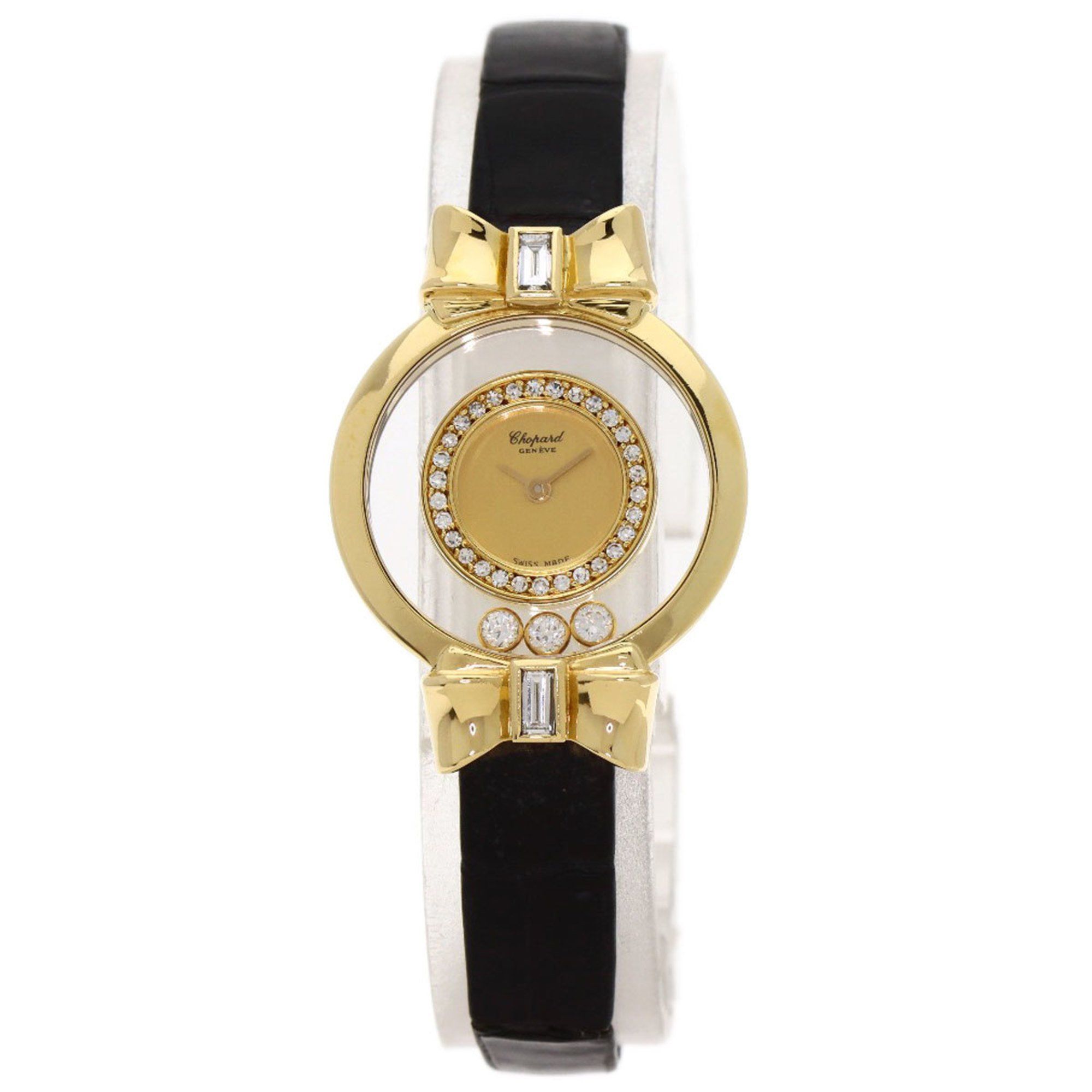 Chopard 20 5334 Happy Diamond Ribbon Watch 18K Yellow Gold Leather Women's