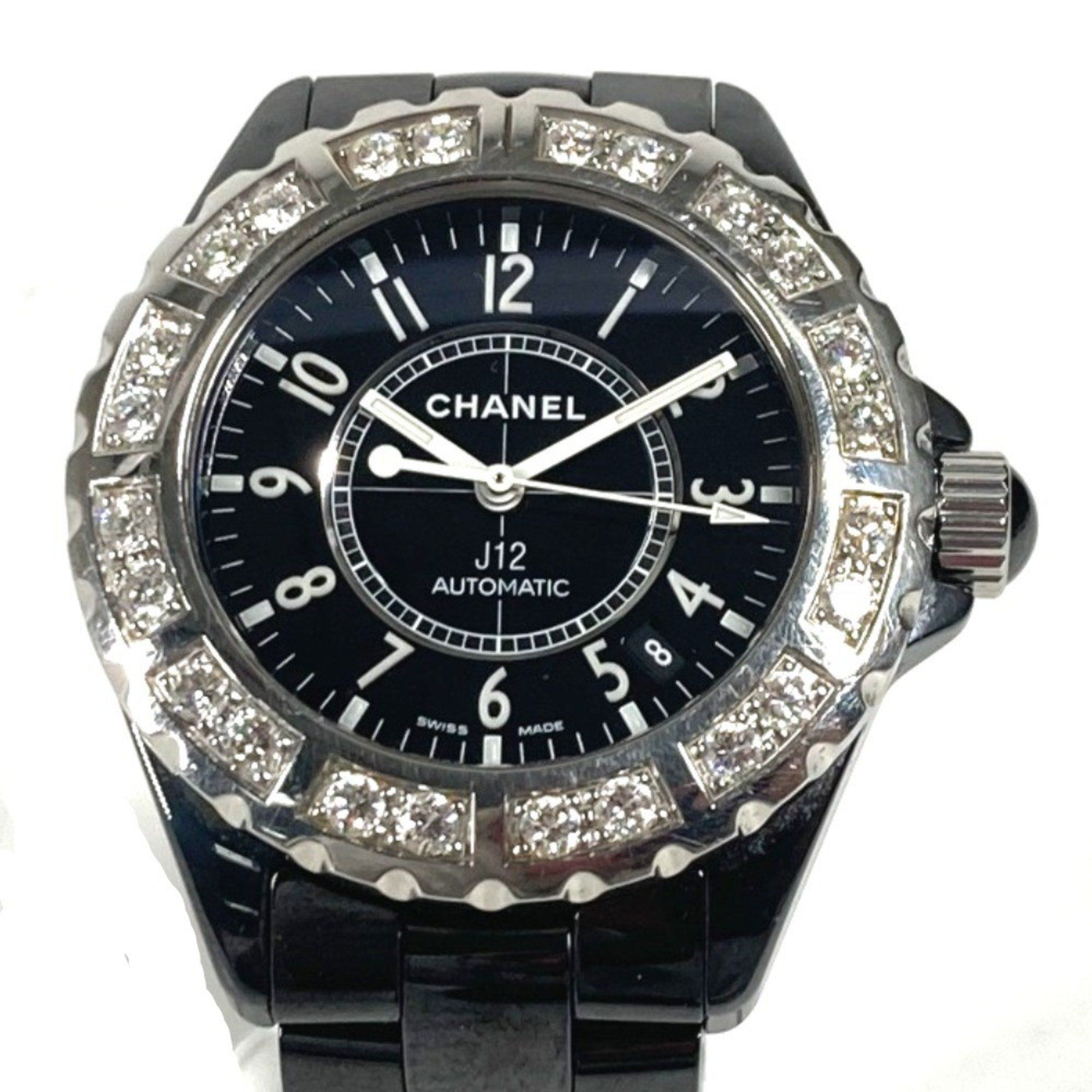 CHANEL H1174 J12 Diamond Bezel Watch Men's Ceramic SS Black