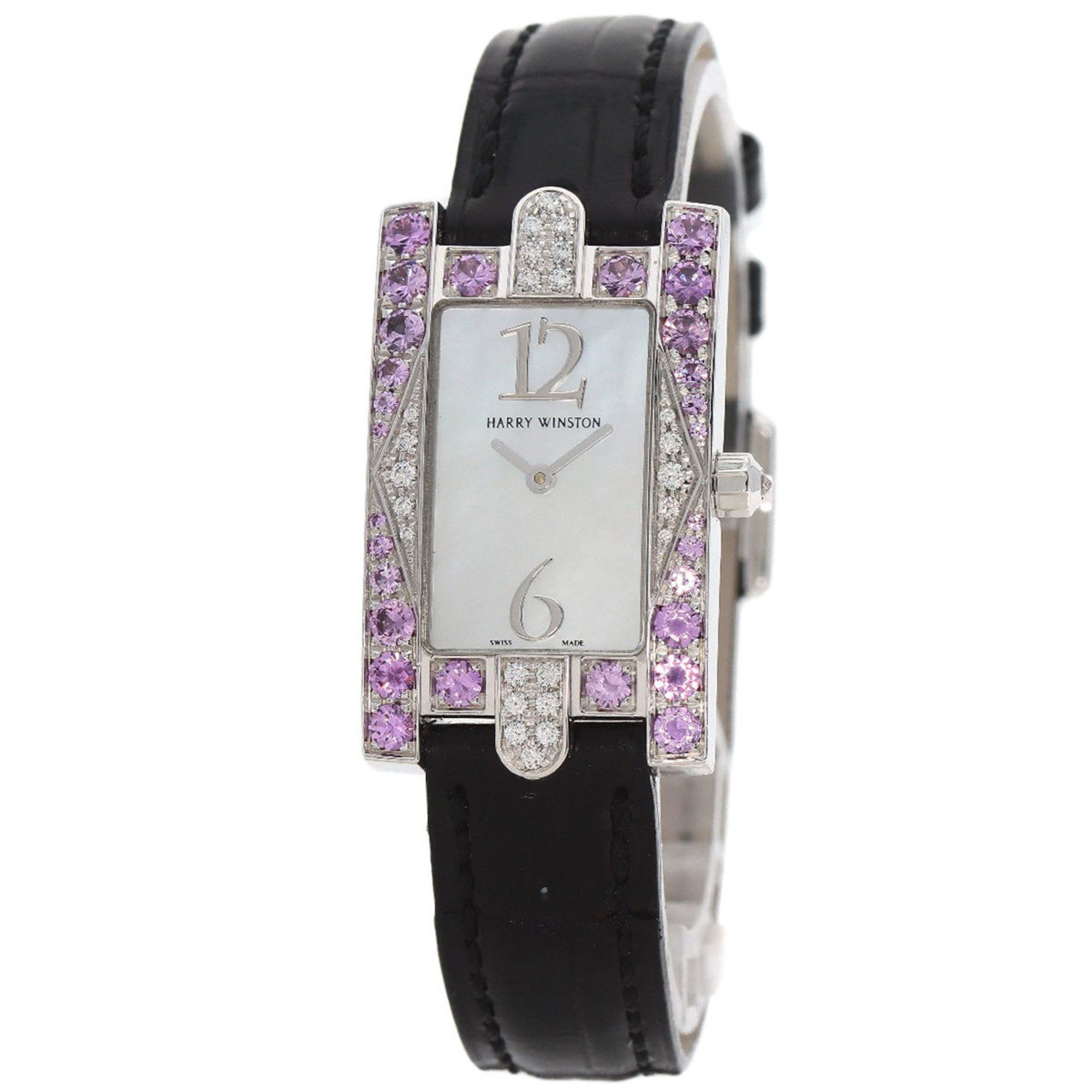 Harry Winston 310/LQW/L.M2/A14 Avenue Pink Sapphire and Diamond Watch in 18K White Gold Leather, Wom