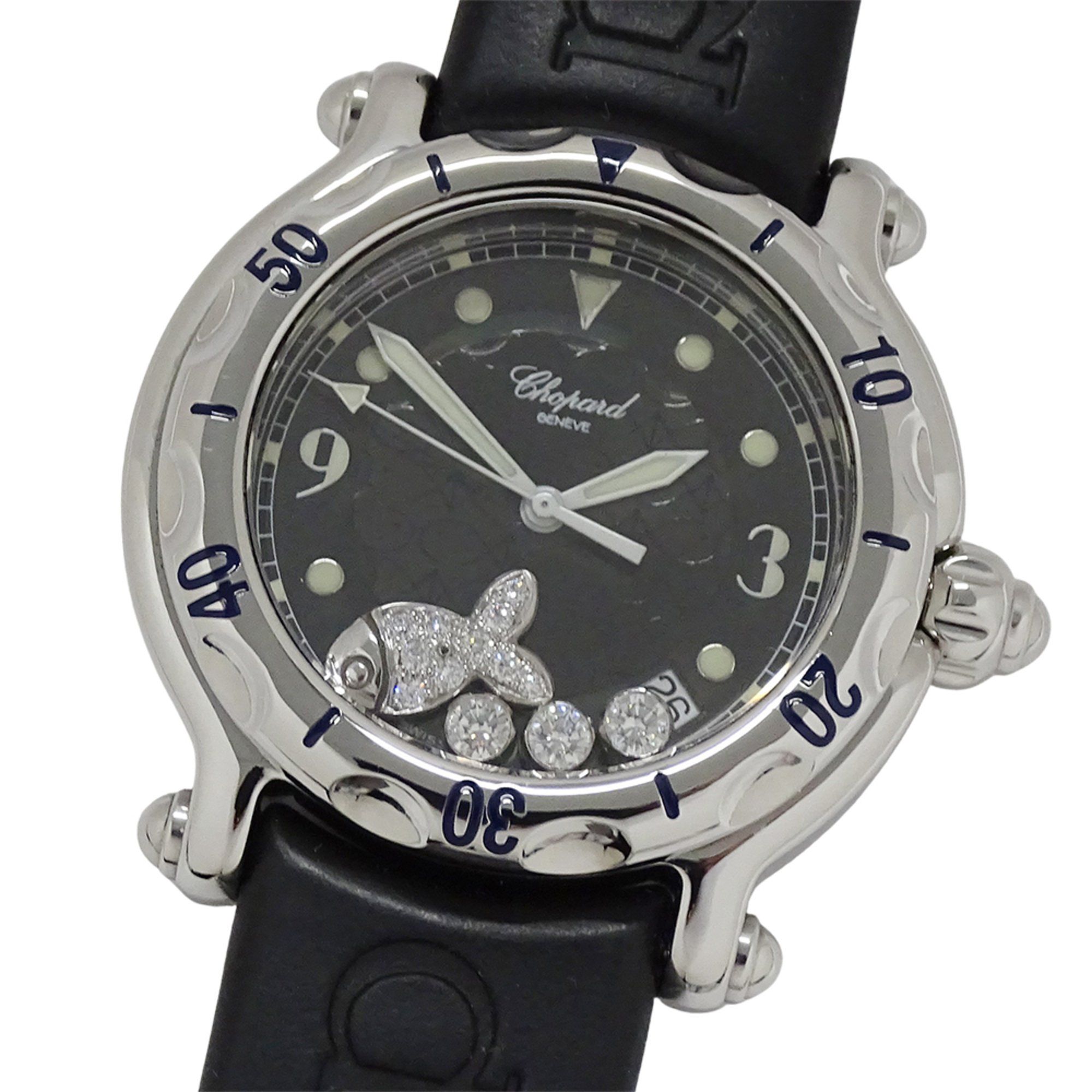 Chopard Happy Sport Fish Men's Watch with Diamonds, Date, Quartz Movement, QZ Stainless Steel, Rubbe