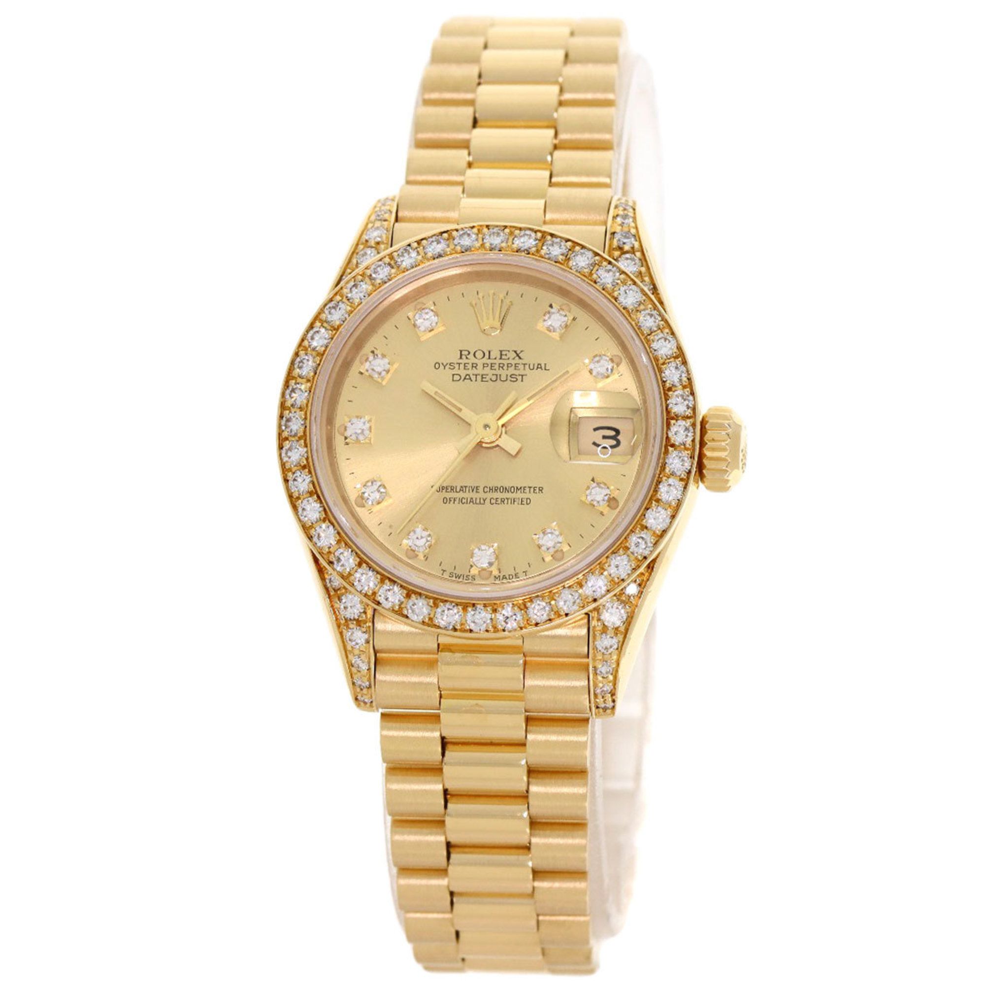 Rolex 69158G Datejust 10P Bezel Diamond Watch K18 Yellow Gold K18YG Ladies ROLEX