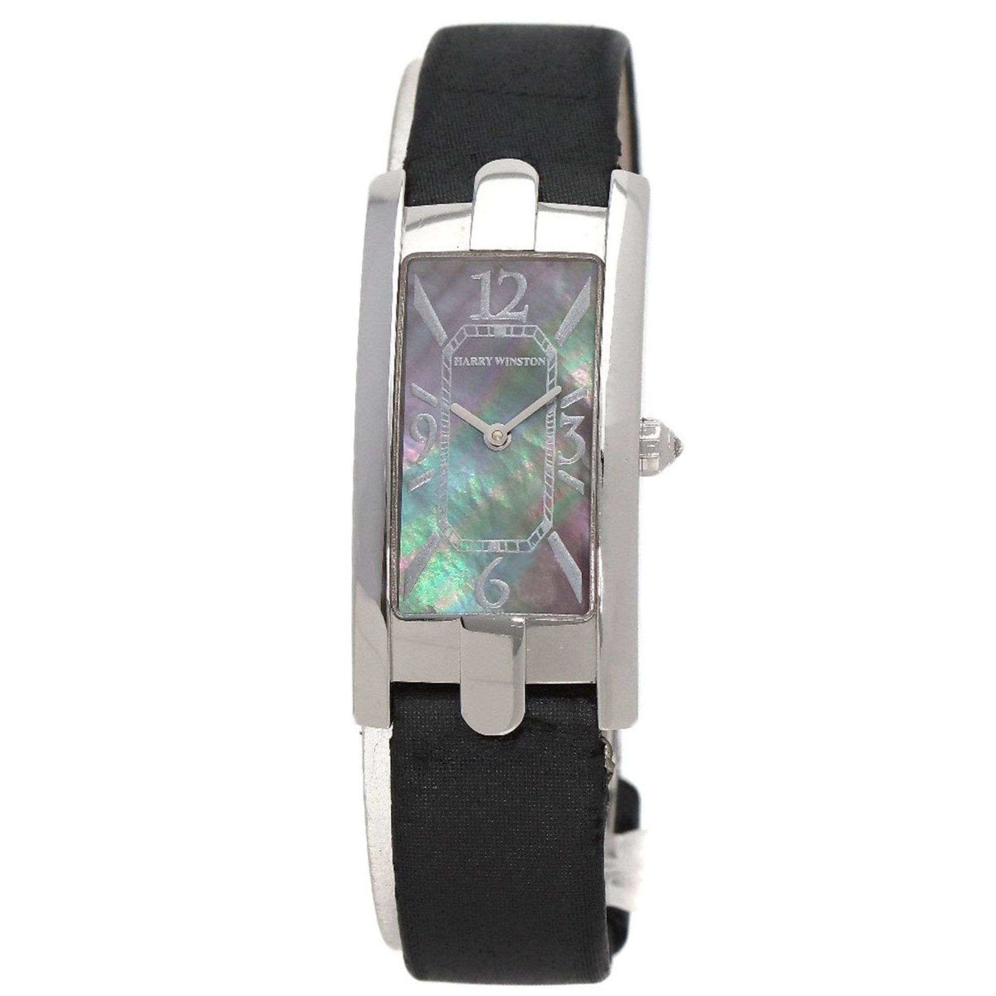 Harry Winston 330LQW Avenue C Watch, 18K White Gold, Leather x Satin, Women's, HARRY WINSTON