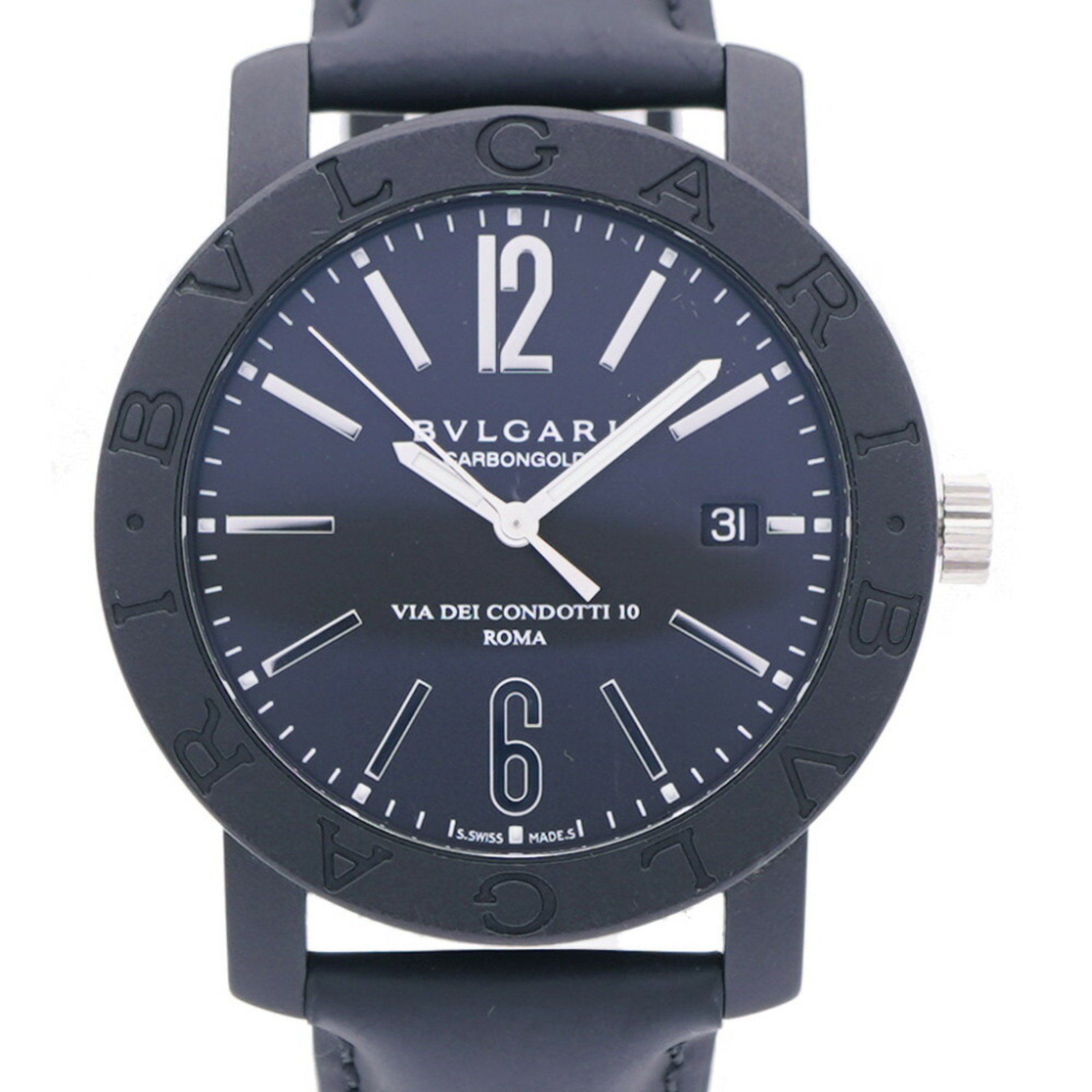 Like new Bvlgari Carbon BB40CL Automatic Watch in Carbon/Leather with Black Dial 0176BVLGARI Men's