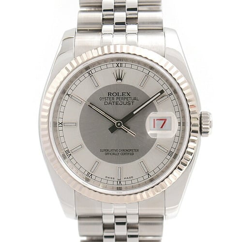 Rolex Watch Men's Datejust Automatic Z Series Gray x Silver Dial SS WG ROLEX 116234