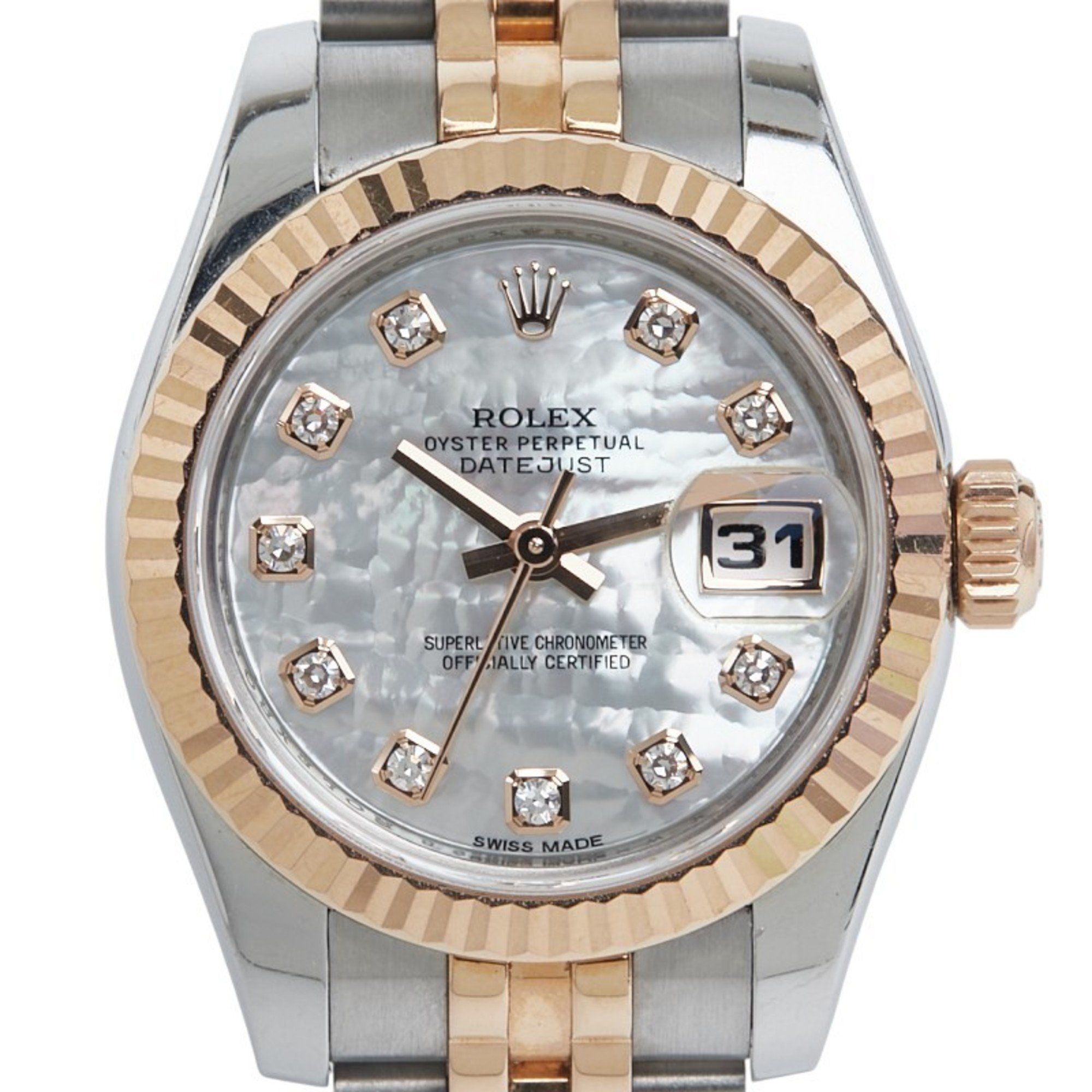 Rolex Datejust 179171NG Automatic Watch with 10 Diamonds, White Shell Dial, Stainless Steel and 18K