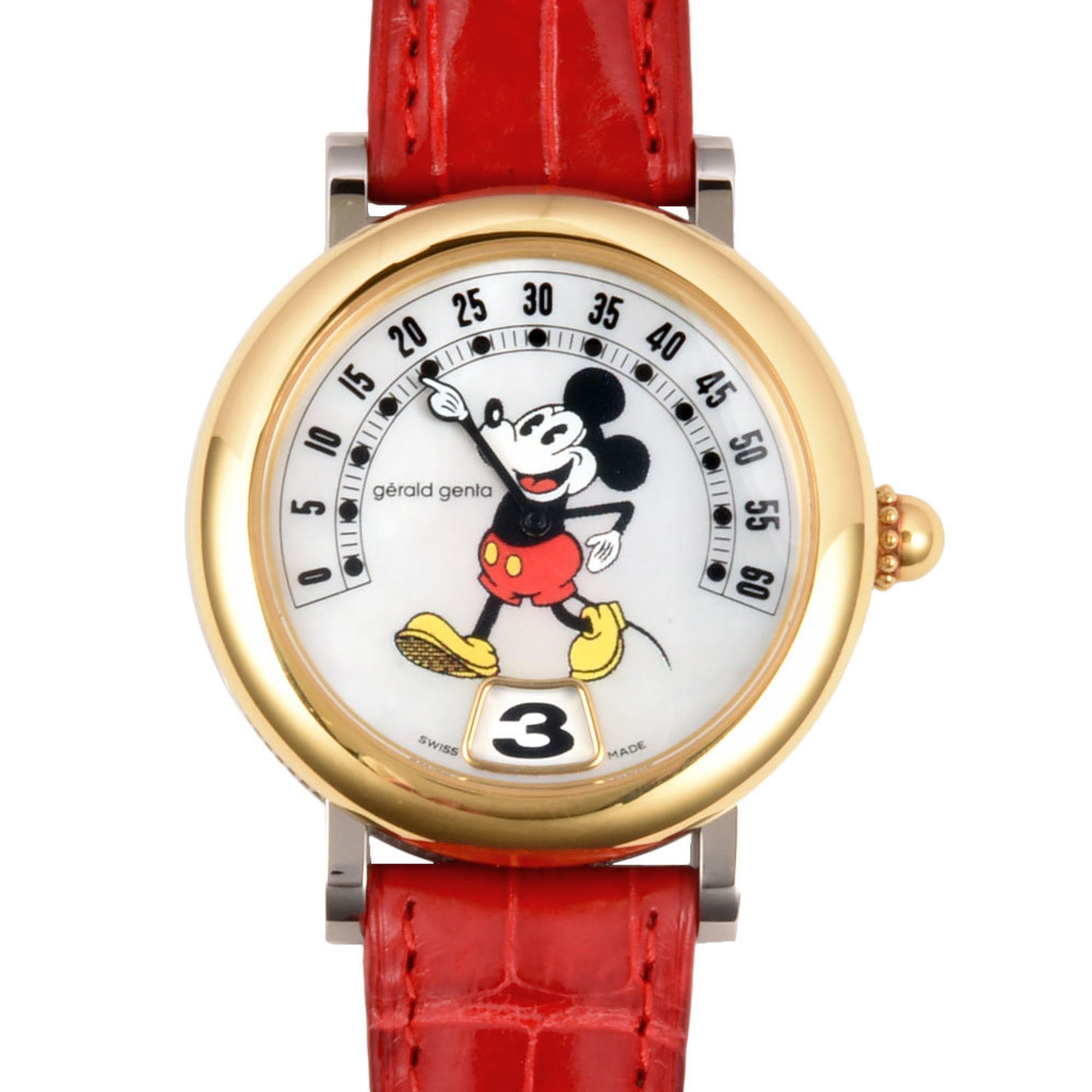 Gerald Genta Retro Fantasy Mickey Mouse 34mm G.3612.7 Shell Dial Wristwatch K18YG/SS Leather Strap B