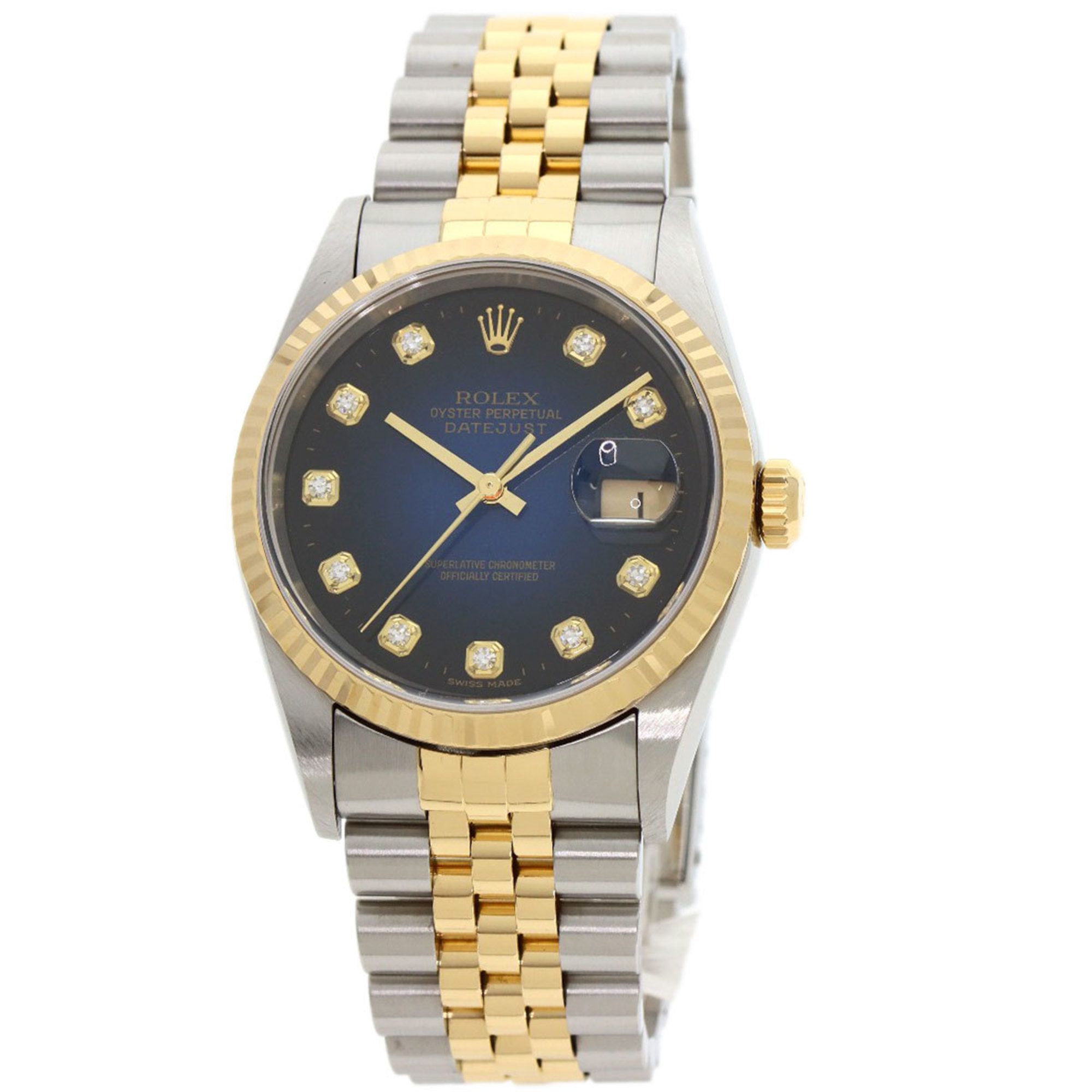Rolex 16233G Datejust 10P Diamond Blue Gradient Watch Stainless Steel SSx18KYG 18KYG Men's ROLEX