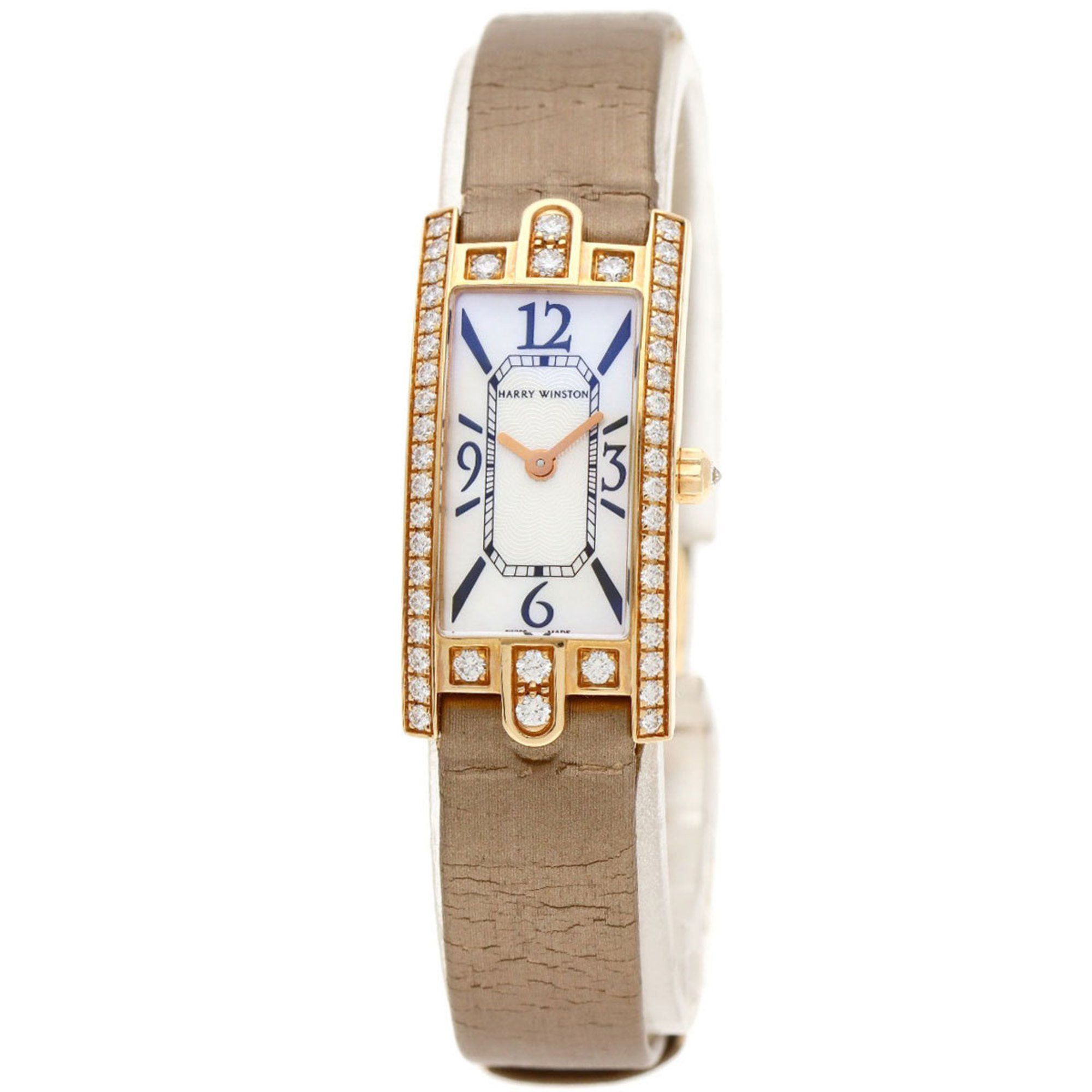 Harry Winston 332LQR AVCQHM16RR017 Avenue C Mini Watch, K18 Pink Gold, Satin, Diamond, Women's