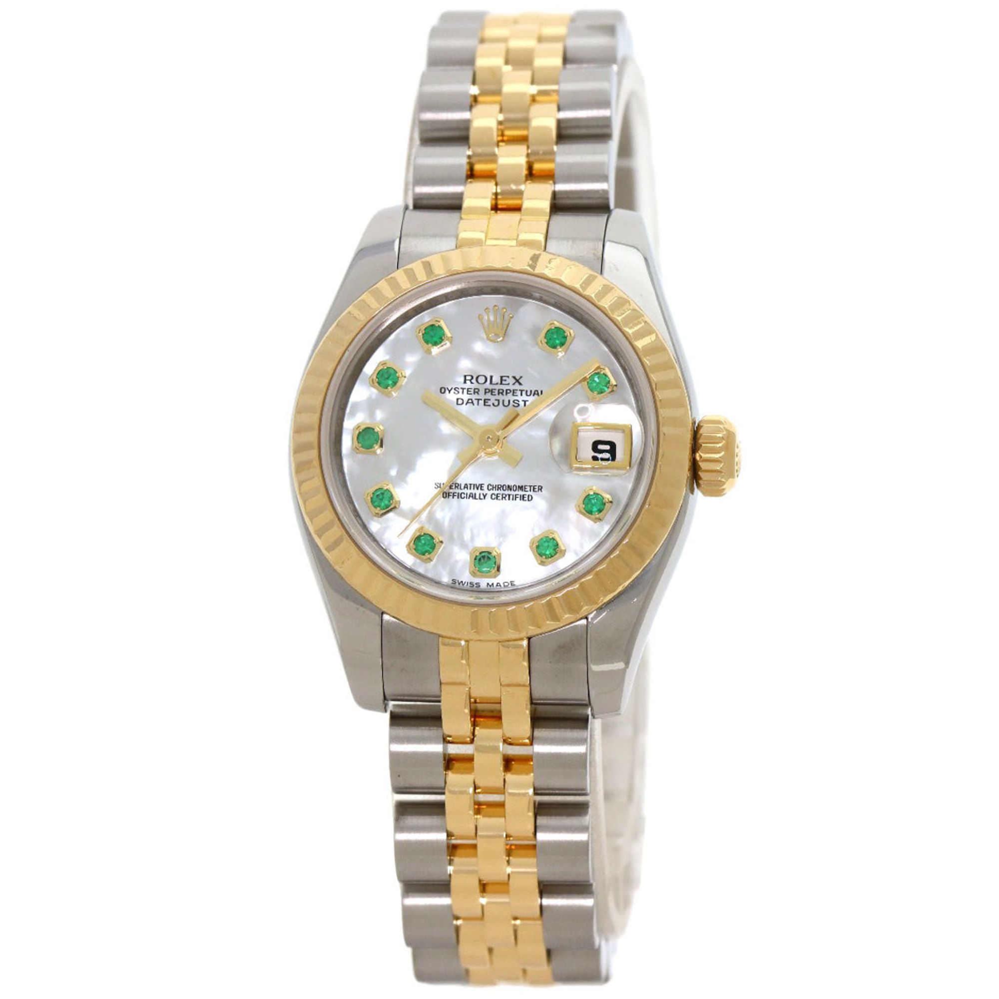 Rolex 179173NGE Datejust 10P Emerald Watch Stainless Steel/SSx18KYG Women's
