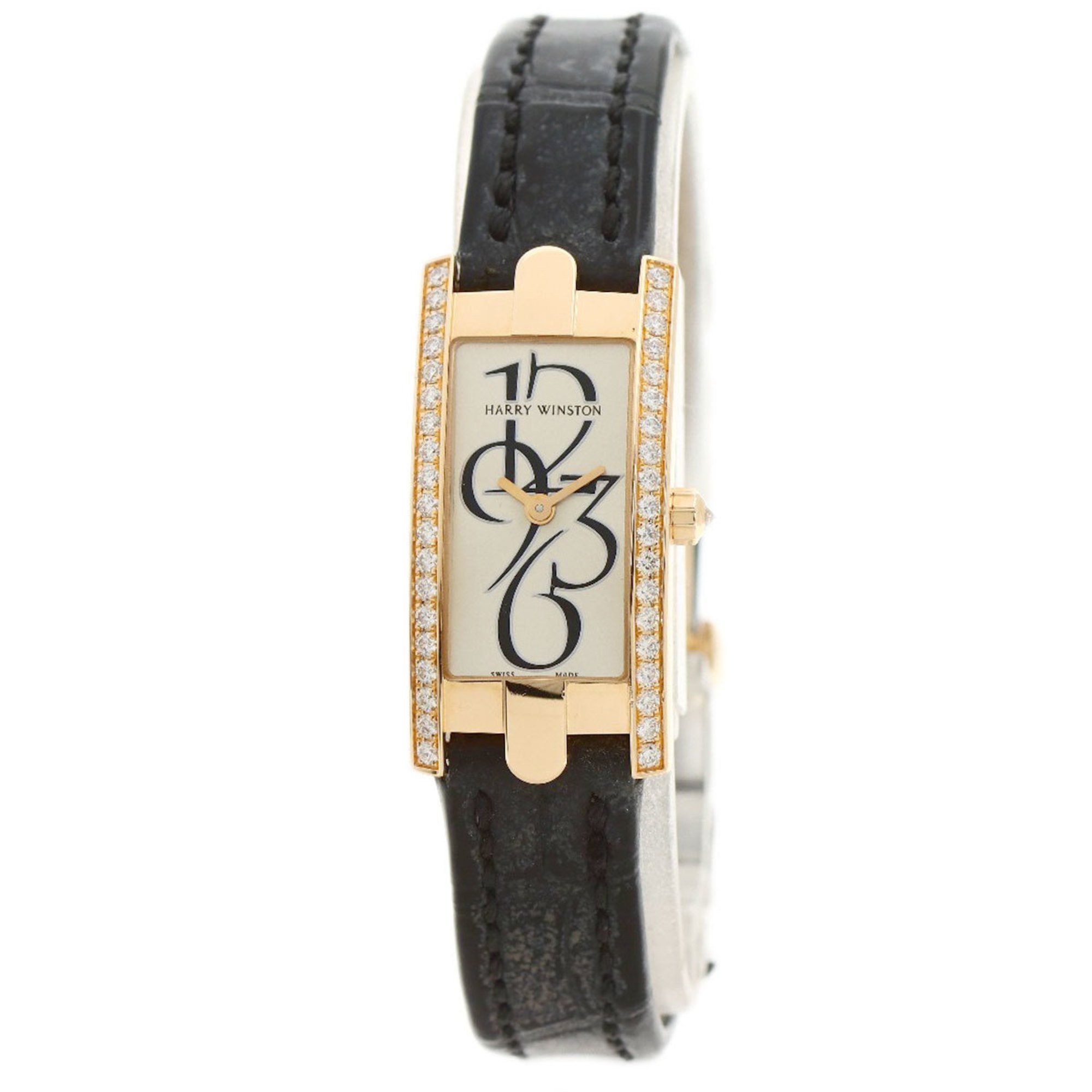 Harry Winston AVCQHM16RR033 Avenue C Mini Bezel Diamond Watch 18K Pink Gold Leather Ladies HARRY WIN