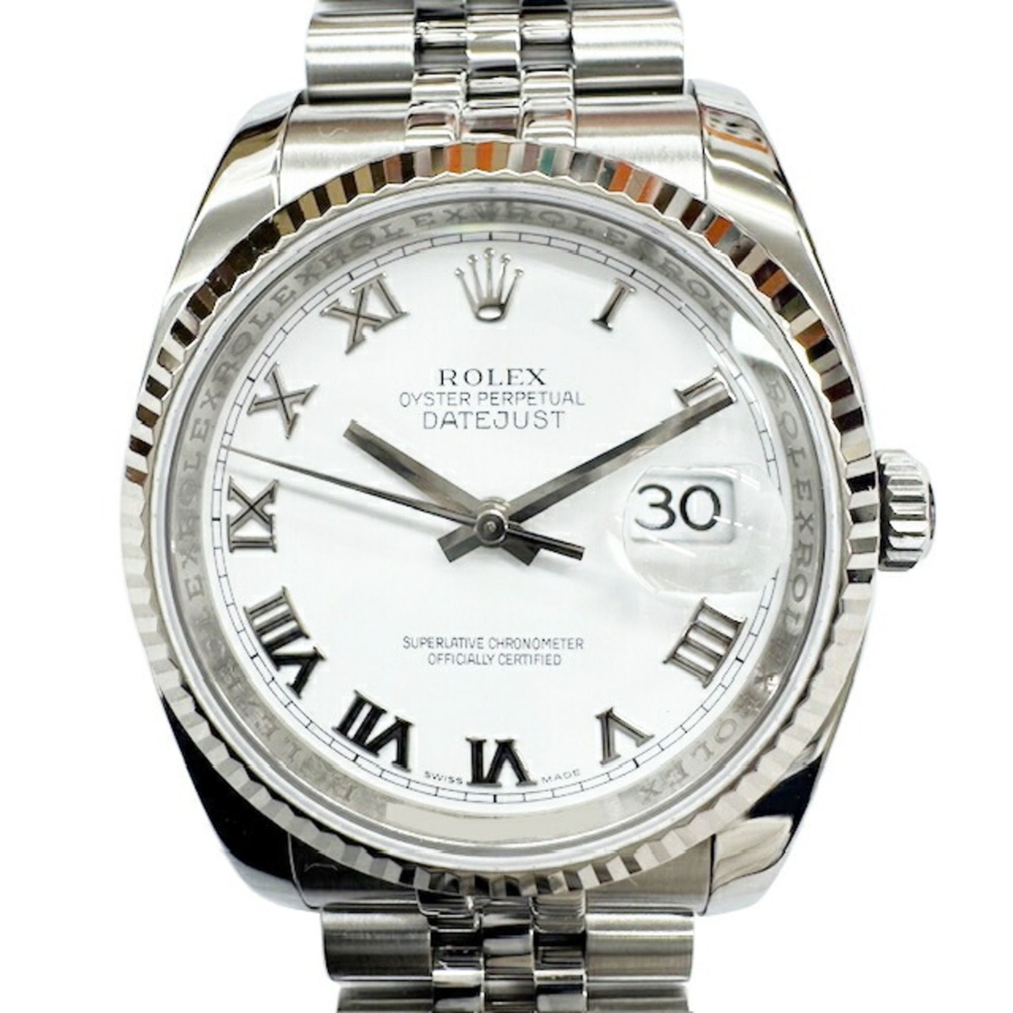 ROLEX Rolex Datejust 116234 Roman Steel and White Gold Two-tone Men's Automatic Watch, Silver, V Edi