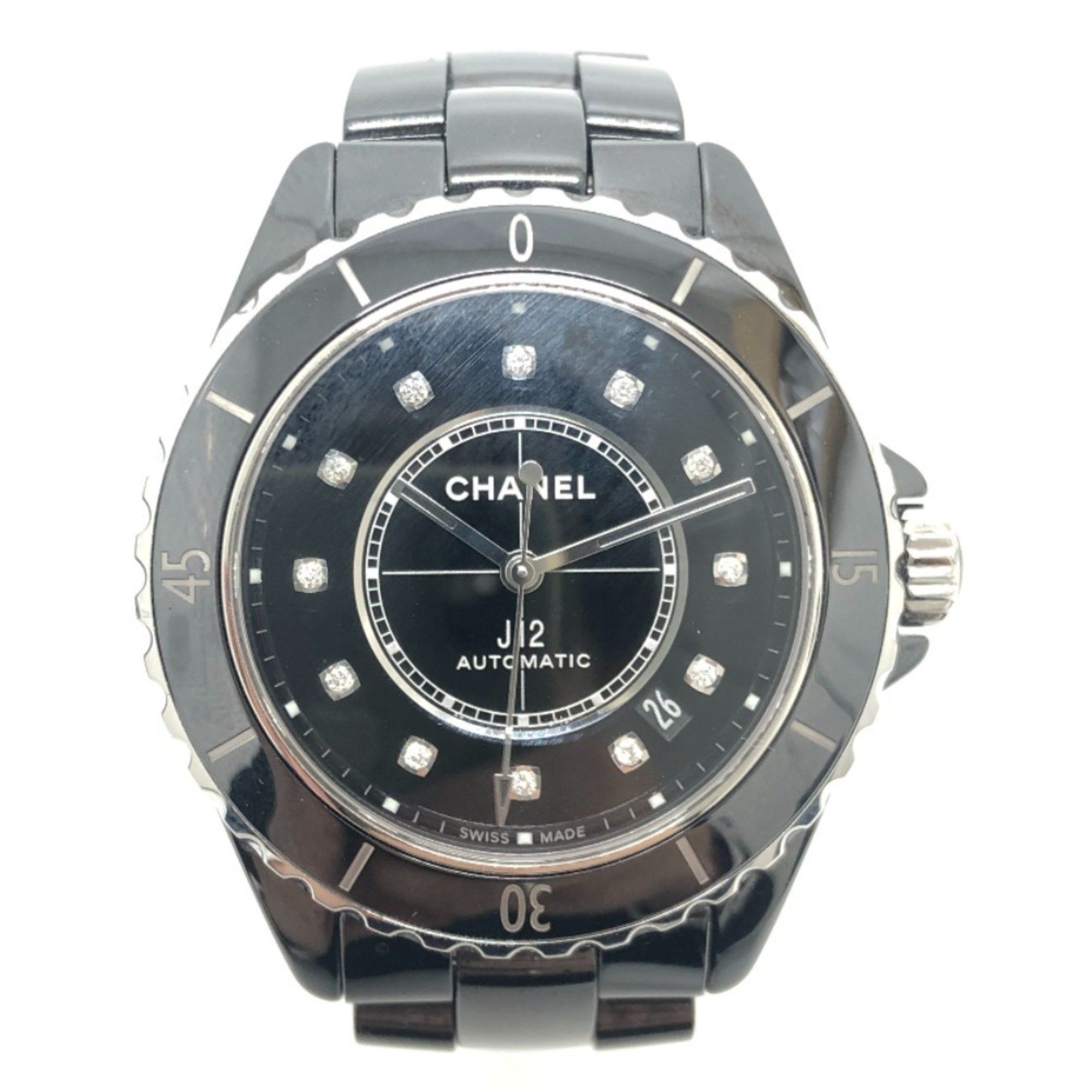 CHANEL H5702 J12 12P Diamond 38MM Automatic Wristwatch Black Ceramic Men's