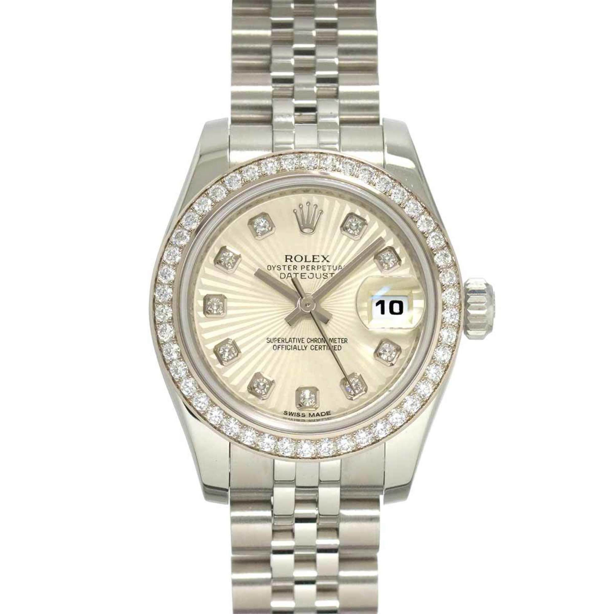 Rolex Datejust 179384G G-number, Roulette Diamond Bezel, Women's Watch, 10 Diamonds, Silver, 18K Whi