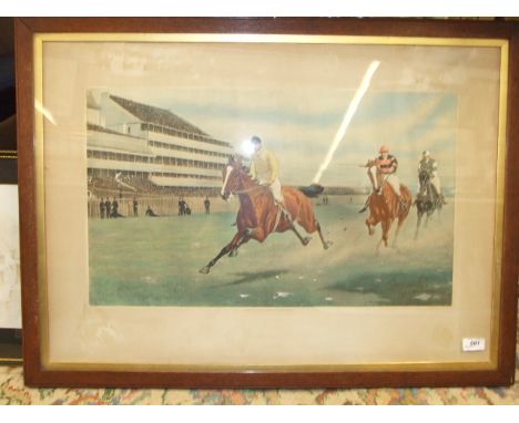 PRINT OF NEWMARKET RACES - HARRINGTON BIRD 1899 SIGNED IN THE MARGIN 