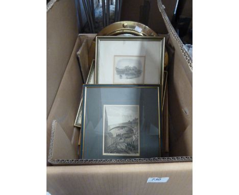 BOX OF PRINTS/ETCHINGS AND MIRROR