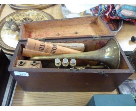 TRUMPET (FIRST CLASS) IN WOODEN BOX WITH SHEET MUSIC