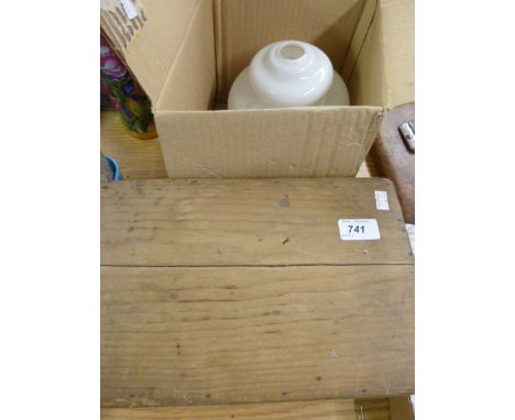 GLASS LAMP SHADE AND PINE BOX