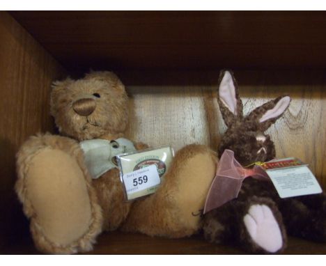 GUND RABBIT AND FIRST EDITION COTTAGE COLLECTABLES BEAR