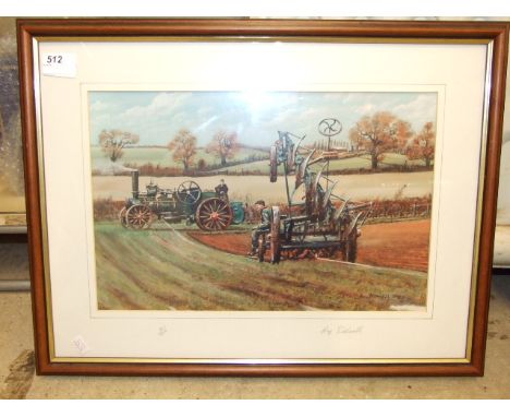 LTD EDITION PRINT 9/200 PLOUGHING WITH STEAM ENGINE - SIGNED IN MARGIN ROY DIDWELL