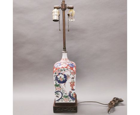 A Japanese Imari and carved wood table lamp base, H. 60cm.