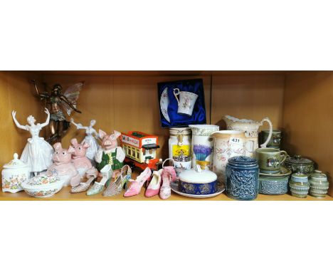 A group of mixed ceramic and collectable items, tallest L. 22cm.