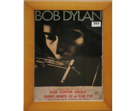 A framed poster for 'Bob Dylan' at the New Center Arena, Seattle 1966 with an autograph from the same event verso, frame 48 x