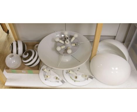 A Venini central ceiling light, 54cm and matching wall lights and four various swirled or latticino glass globular shades