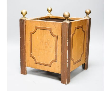 A square toleware jardiniere/planter with brass finials 27cm