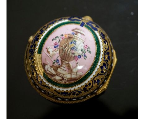 A 19th century yellow metal and enamelled pocket watch watch case (enamel a.f.), 48mm, gross weight 31.6 grams.