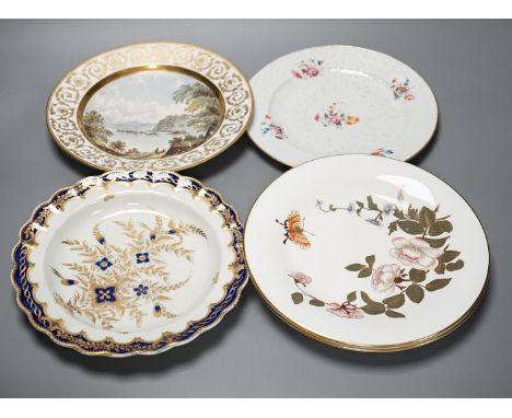 18th/19th century cabinet plates - A rare early Coalport landscape dessert plate, c.1805-10, a Coalport style plate, a Worces