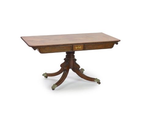 A Regency brass inlaid rectangular mahogany side table, length 136cm, depth 62cm, height 57cm