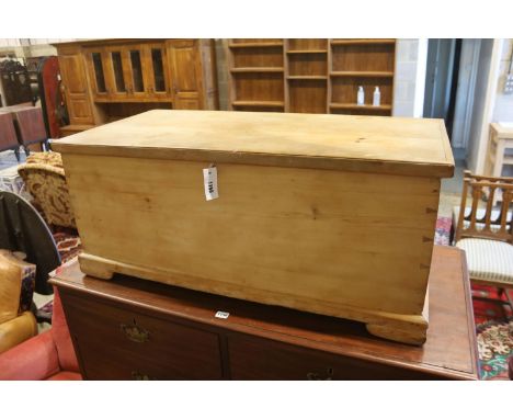 A Victorian rectangular pine trunk, length 95cm, depth 48cm, height 41cm