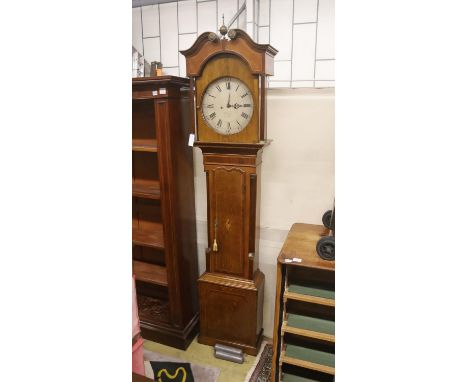 A George III oak and mahogany cased 8 day long case clock, Marked “Whitehurst, Derby”. H-220cm