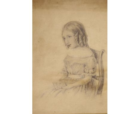 Miss Laurie (19thC), pencil on paper, Portrait of Caroline Chase Powell, label verso, 26 x 18cm
