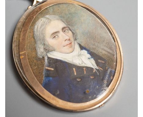 A 19th century portrait miniature on ivory of a gentleman in naval uniform, height 7cm