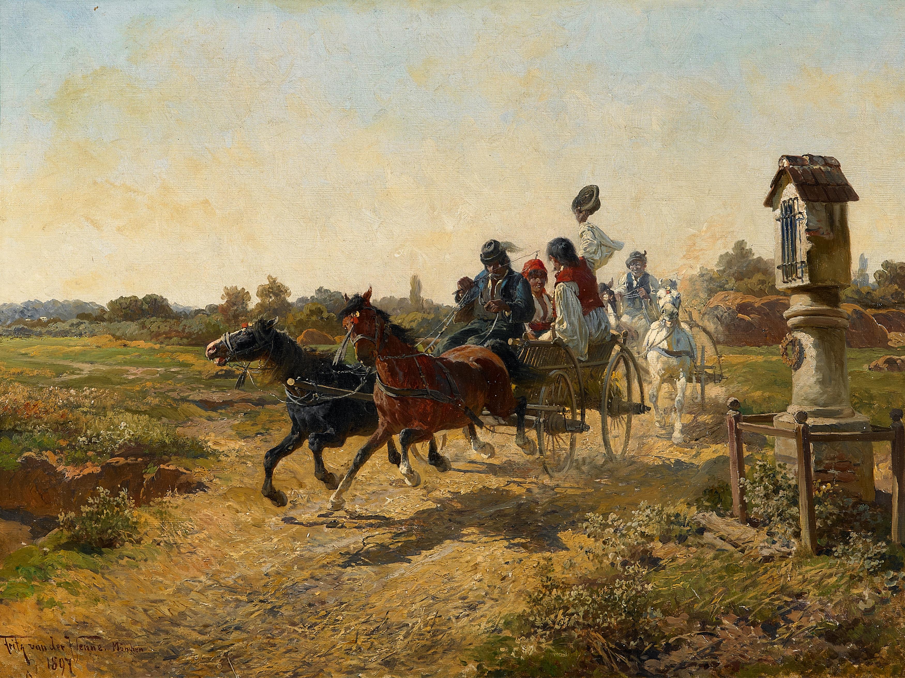 VENNE, FRITZ RITTER VAN DERMunich 1873 - 1936Cheerful Coach Ride. Oil ...