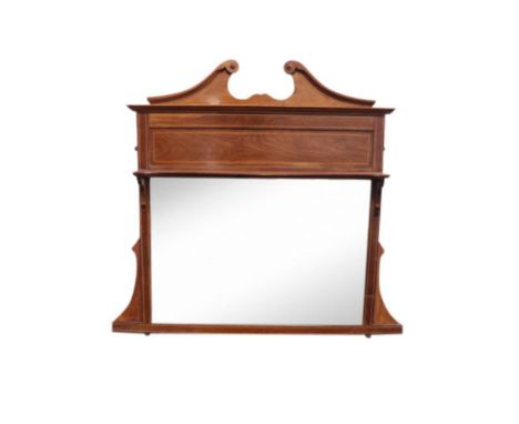 the broken swan neck pediment above an open display shelf resting on a rectangular mirror plate, 89 cm wide