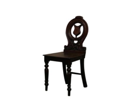 the carved pierced ring and shield back above a plain seat supported by turned legs,&nbsp;40cm wide&nbsp;