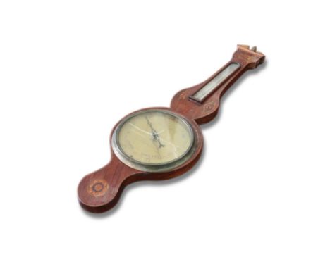 the circular barometer below a shaped neck with fitted thermometer. Dublin maker