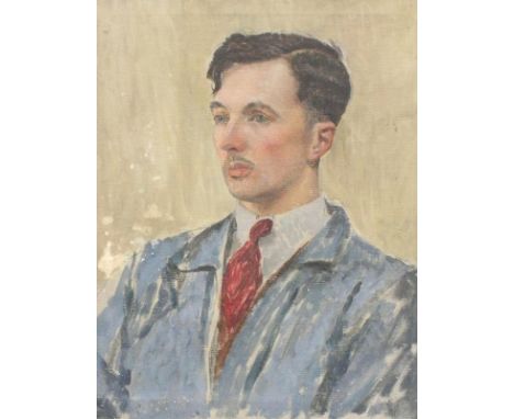 portrait of a gent, oil and pencil on canvas, with Jackson &amp; Sons Liverpool label verso, 45.5 x 56 cm