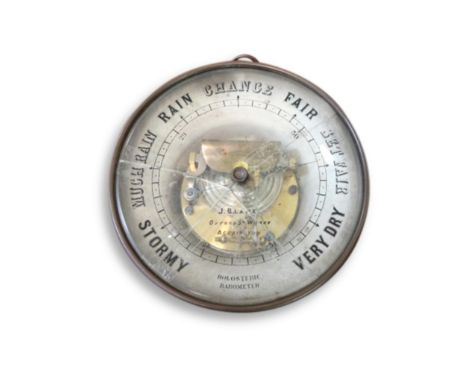 the holosteric barometer held in a glass and metal case, maker J. Blake, Oxford Street Works
