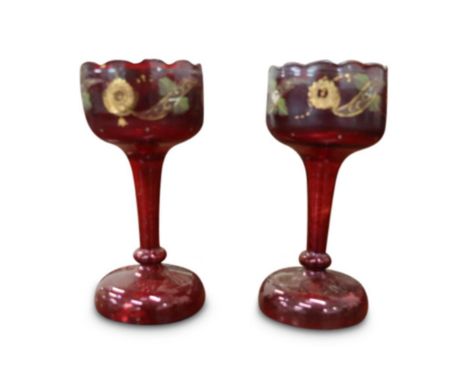 the ruby lusters, painted to the rim and the body with flowers